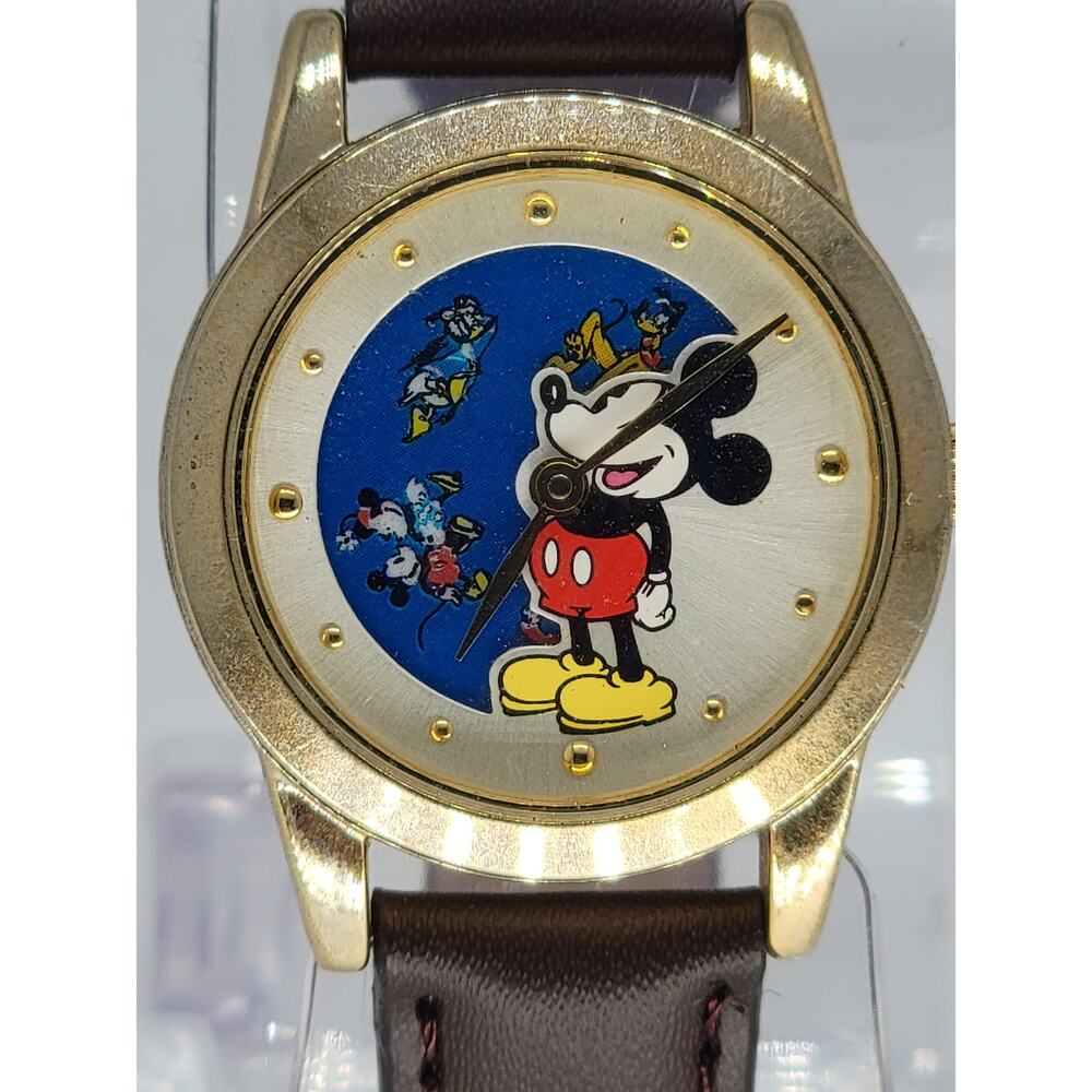 Vintage  Mickey Mouse Watch Disney Collectible Brown Leather Band Watch